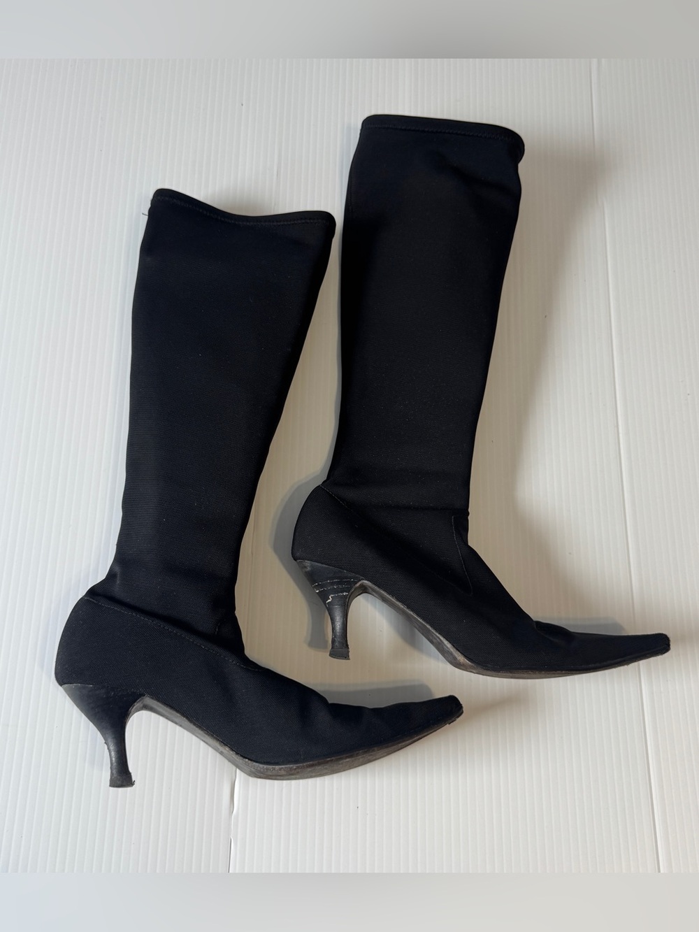 Donald J Pliner Black Stretch Knee High Kitten Heel Boots 8.5 Y2K 90s office